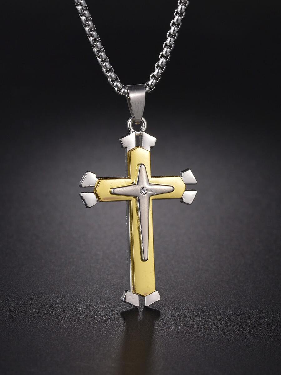 Men Cross Pendant Necklace - Multicolor - View 1