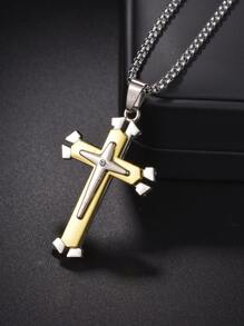 Men Cross Pendant Necklace - Multicolor - View 2