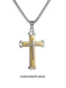 Men Cross Pendant Necklace - Multicolor - View 3