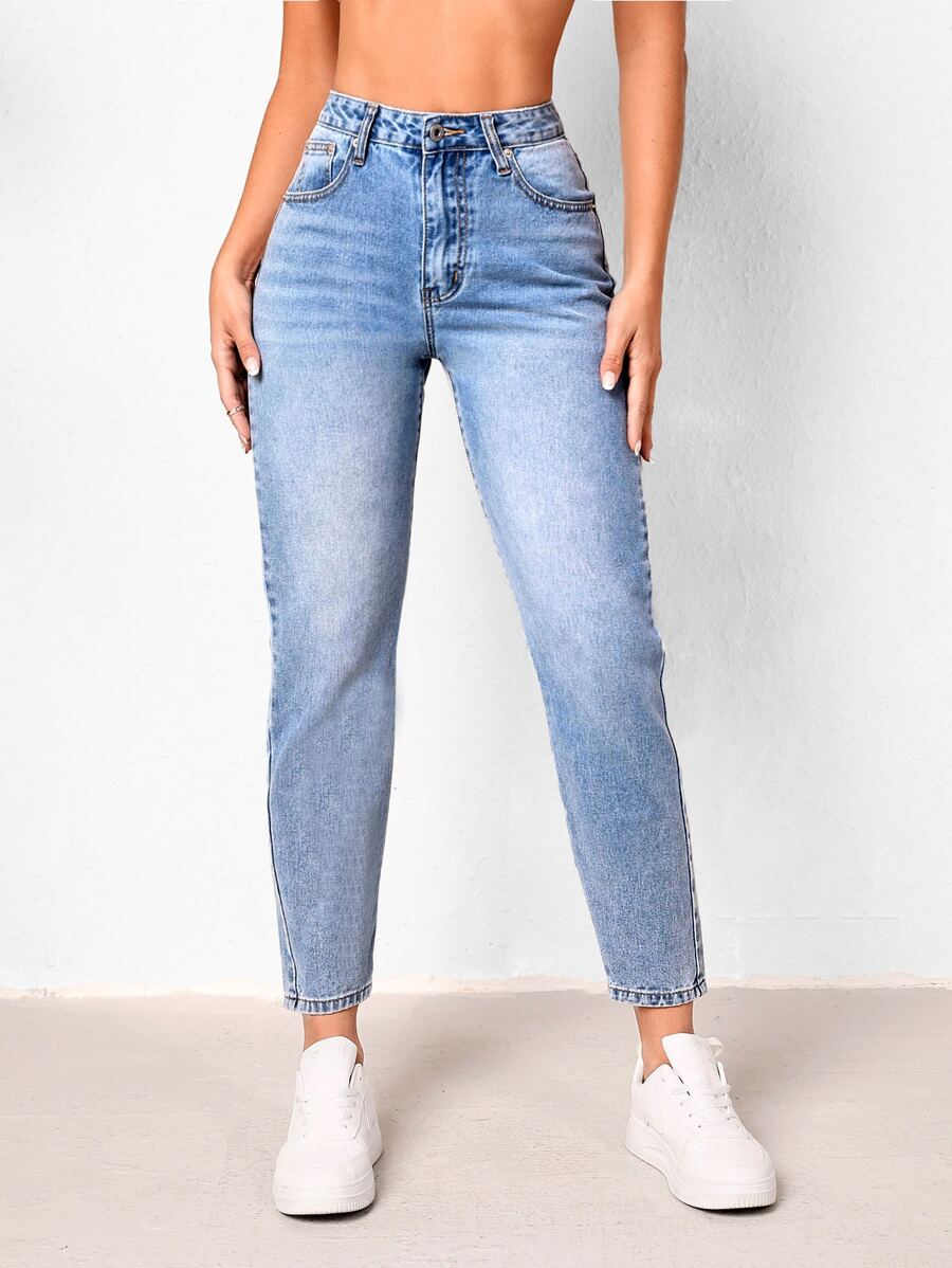 Cropped Mom Fit Jeans - Light Wash - View 1