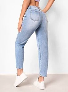 Cropped Mom Fit Jeans - Light Wash - View 2