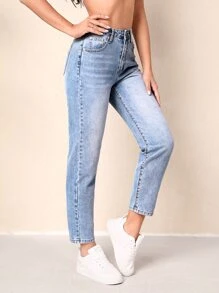 Cropped Mom Fit Jeans - Light Wash - View 4