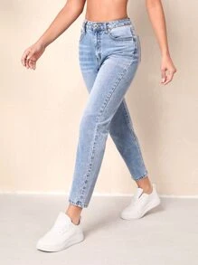 Cropped Mom Fit Jeans - Light Wash - View 6