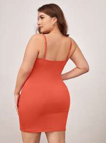 SHEIN BASICS Plus 1pc Solid Cami Bodycon Dress - Orange - View 2