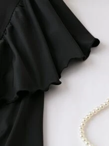 SHEIN LUNE Plus Guipure Lace Insert Butterfly Sleeve Tee - Black - View 3