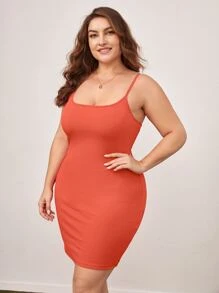 SHEIN BASICS Plus 1pc Solid Cami Bodycon Dress - Orange - View 4