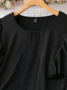 SHEIN LUNE Plus Guipure Lace Insert Butterfly Sleeve Tee - Black - View 4