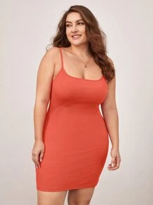 SHEIN BASICS Plus 1pc Solid Cami Bodycon Dress - Orange - View 5