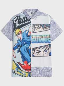 Manfinity Men Figure & Letter Graphic Shirt - Multicolor - View 1