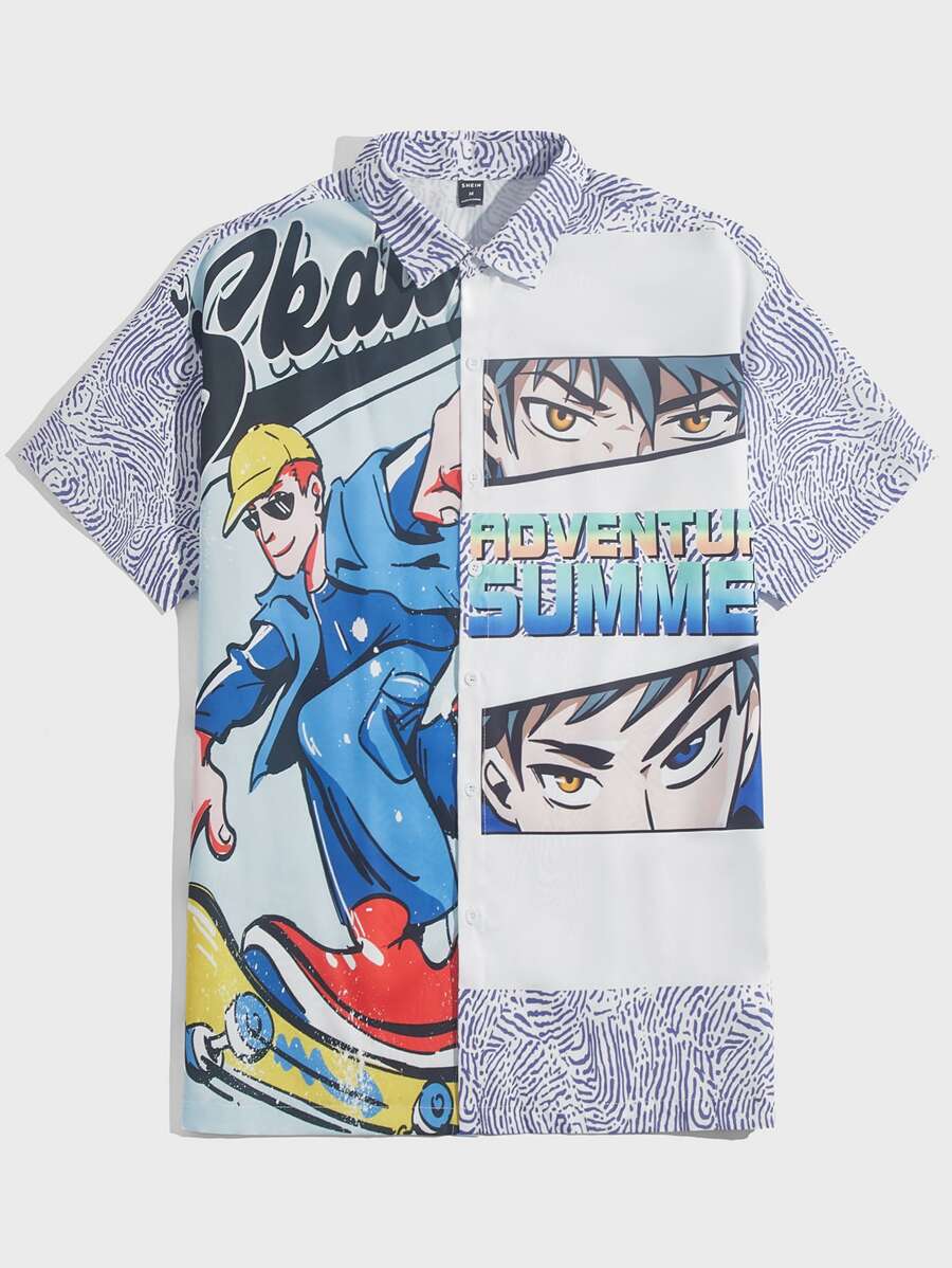 Manfinity Men Figure & Letter Graphic Shirt - Multicolor - View 1