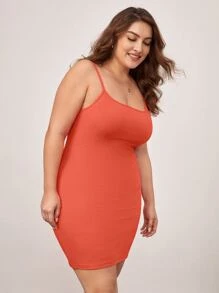 SHEIN BASICS Plus 1pc Solid Cami Bodycon Dress - Orange - View 6