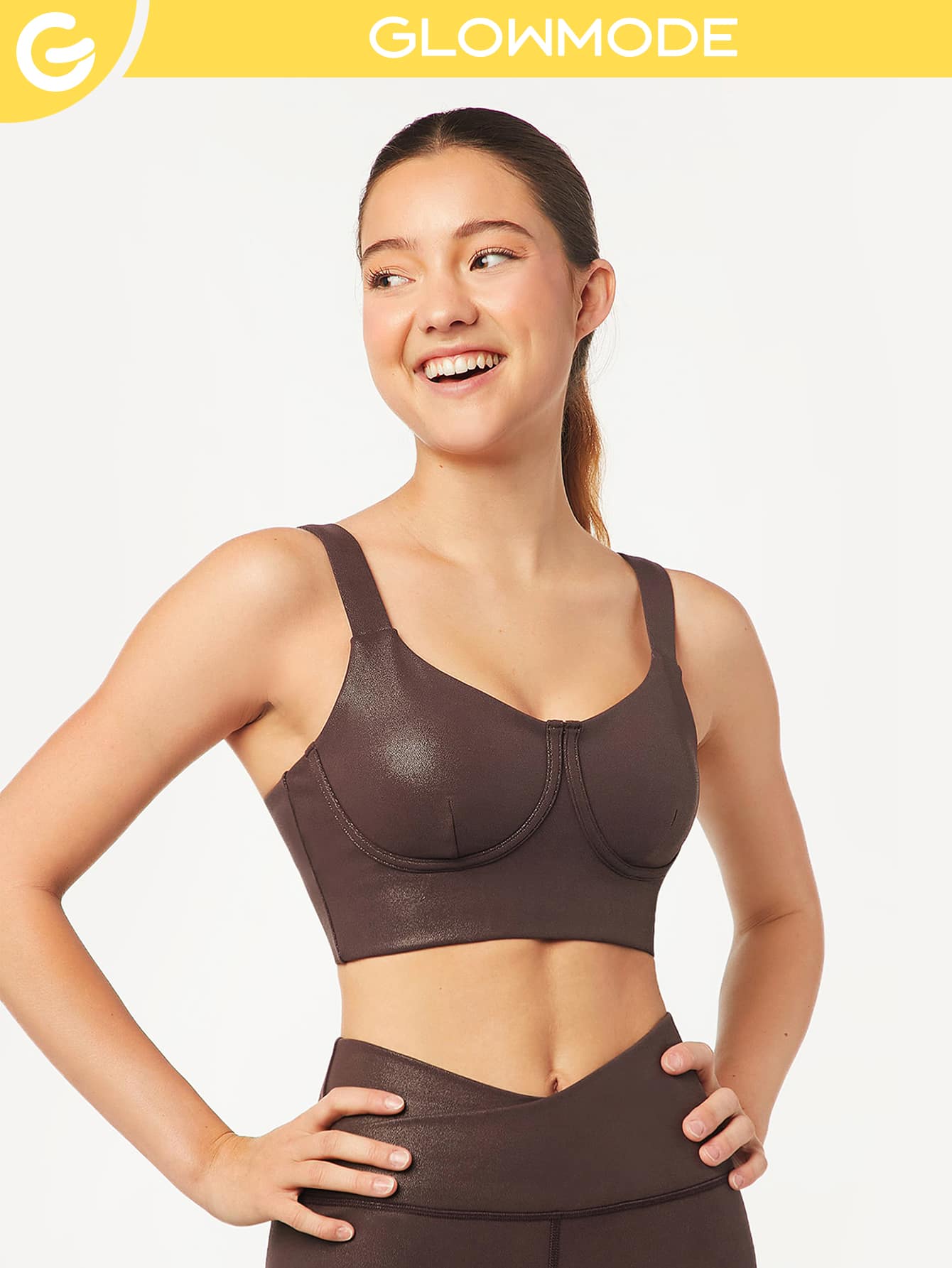 GLOWMODE Foiled Leather Effect Bustier Bra - Maroon - View 1