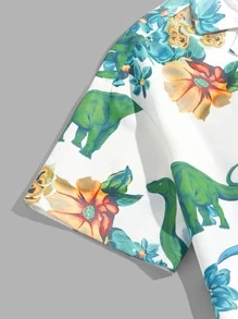 Manfinity Men Dinosaur Print Shirt & Drawstring Waist Shorts - White - View 4