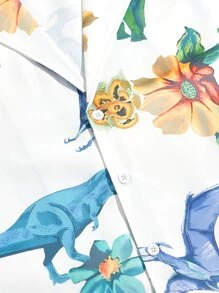 Manfinity Men Dinosaur Print Shirt & Drawstring Waist Shorts - White - View 5