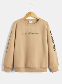 SHEIN Boys Letter Graphic Pullover - Khaki - View 1