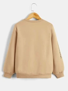 SHEIN Boys Letter Graphic Pullover - Khaki - View 2