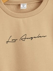 SHEIN Boys Letter Graphic Pullover - Khaki - View 3