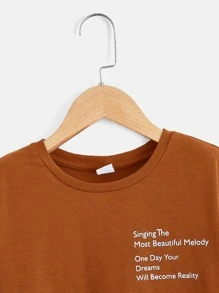 SHEIN Boys Figure & Slogan Graphic Tee - Brown - View 4