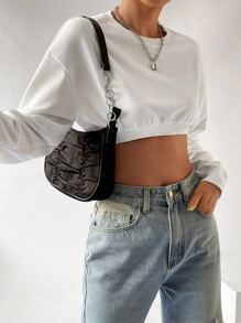 SHEIN EZwear Drop Shoulder Crop Pullover - White - View 5