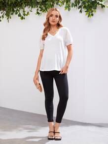 SHEIN Maternidad Camiseta de cuello V de manga farol - Blanco - Ver 4