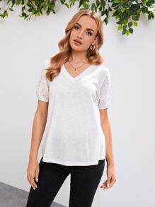 SHEIN Maternidad Camiseta de cuello V de manga farol - Blanco - Ver 1