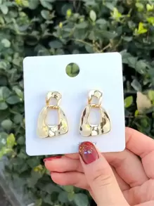 Geometric Drop Earrings - Yellow Gold - View 4