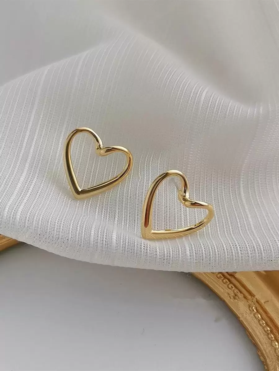 Heart Design Stud Earrings - Yellow Gold - View 1