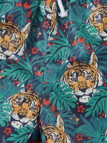 SHEIN 小男童老虎和熱帶圖案背心上衣和短褲 - 彩色 - 查看 4