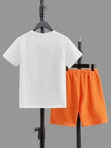 SHEIN Boys Slogan Graphic Tee & Drawstring Waist Shorts - Multicolor - View 2