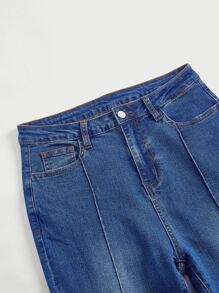 SHEIN MOD Seam Detail Flare Leg Jeans - Dark Wash - View 3