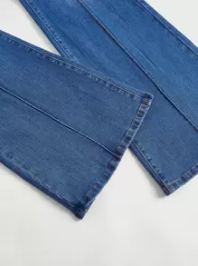 SHEIN MOD Seam Detail Flare Leg Jeans - Dark Wash - View 4