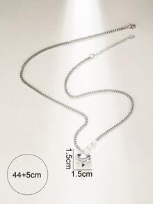 Cubic Zirconia Decor Heart Charm Necklace - Silver - View 4