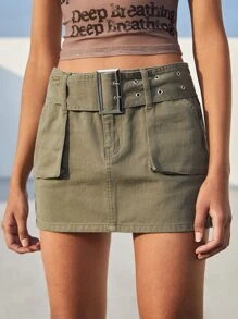 SHEIN EZwear 戶外運動風雙口袋腰帶牛仔半身裙