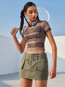 SHEIN EZwear 戶外運動風雙口袋腰帶牛仔半身裙