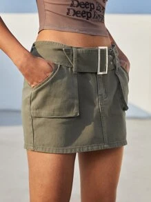 SHEIN EZwear 戶外運動風雙口袋腰帶牛仔半身裙