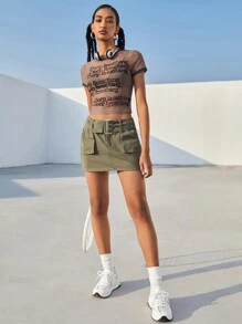 SHEIN EZwear 戶外運動風雙口袋腰帶牛仔半身裙