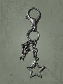 ROMWE Goth Mushroom & Star Charm Keychain - Silver - View 1