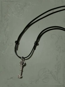 ROMWE Goth Skull Decor Key Pendant Necklace - Silver - View 2