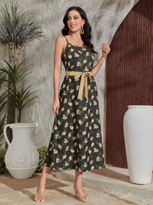 Al Najma Batwing Sleeve Open Front Coat & Floral Print Cami Dress - Multicolor - View 6