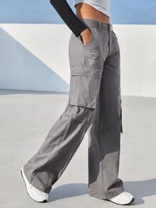 Muchica 夏季服装 翻盖口袋工装裤