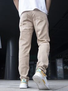 Manfinity 男士破洞抽鬚緊身牛仔褲 - 杏色 - 查看 2