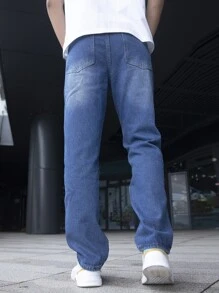 Manfinity Men Letter Graphic Straight Leg Jeans - Medium Wash - View 2