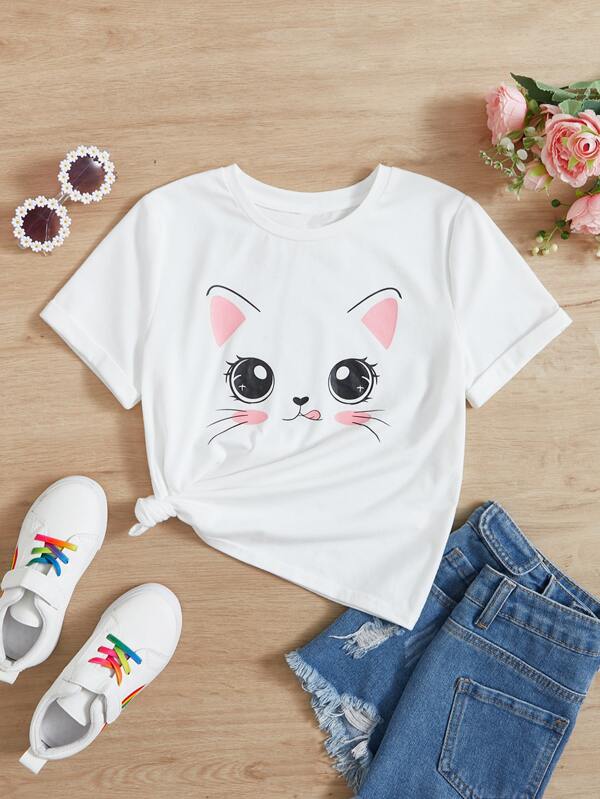 SHEIN Tween Girl Cartoon Graphic Tee
