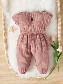 SHEIN Áo liền quần Em bé Nút Xù màu trơn - Bụi hồng - Xem 2