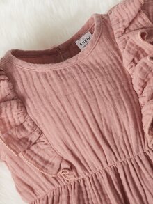 SHEIN Áo liền quần Em bé Nút Xù màu trơn - Bụi hồng - Xem 3