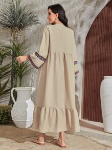 Al Najma Bộ đồ hai mảnh nữ Viên lá sen Ruy băng Hình học Khiêm tốn - Màu Khaki - Xem 2