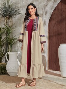 Al Najma Bộ đồ hai mảnh nữ Viên lá sen Ruy băng Hình học Khiêm tốn - Màu Khaki - Xem 3