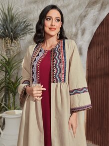 Al Najma Bộ đồ hai mảnh nữ Viên lá sen Ruy băng Hình học Khiêm tốn - Màu Khaki - Xem 4