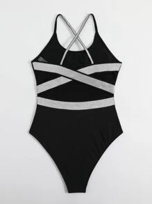 素色連體泳衣 - 黑色 - 查看 6