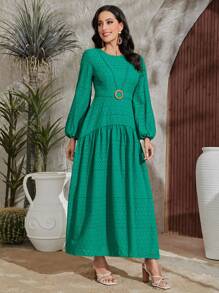 Mulvari Lantern Sleeve Ruffle Hem Dress